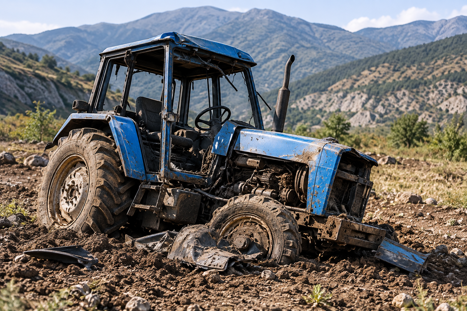 Laçında traktor minaya düşüb